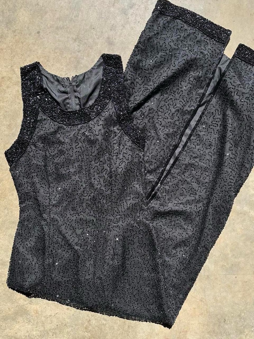 Vintage Black Beaded Evening Gown ✨